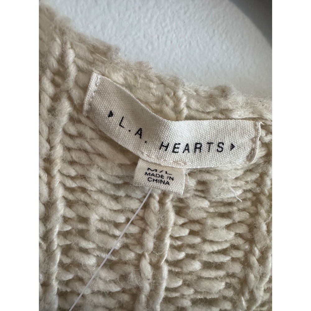 LA‎ Hearts Open Front Chunky Knit Cardigan Womens M/L Cream Ribbed Drop Shoulder - Picture 5 of 6